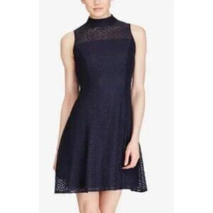 American Living Ralph Lauren Dress Blue 10 High Lace Trim Neck Stretch Washable